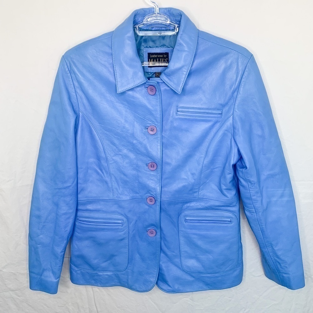VINTAGE Baby Blue Leather Jacket - Size XL➡️(M/L)